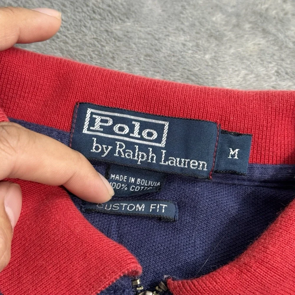 Vintage Polo Ralph Lauren 1/4 Zip Collared Shirt Mens M Custom Fit Faded Grunge